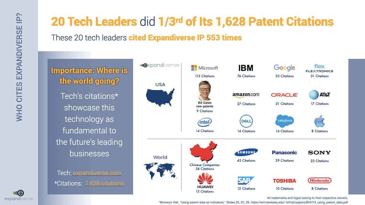 Expandiverse Technology: 20 tech leaders did one-third of Expandiverse's 1,628 patent citations